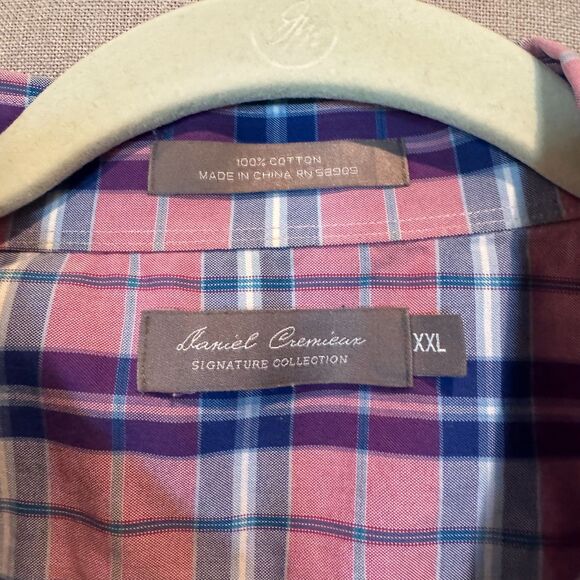 daniel cremieux plaid short sleeve button down 2XL pink blue purple - Picture 4 of 6